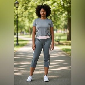 CURE, “Strong” Capri Legging, Plus Size 1X, Gray & Pink